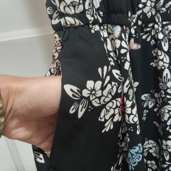 Black Dress with Floral and Butterfly Pattern - Picture 5 of 5